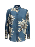 Brunello Cucinelli Floral Silk Shirt — Blue