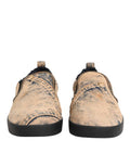 Men's Beige Cotton Low Top Slip On Sneakers Shoes