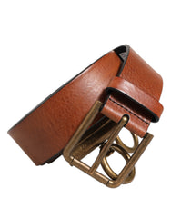 Men's Brown Leather Side Rings Brass Buckle Belt Calf