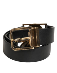 Men's Black Leather Gold Silver Coin Buckle Belt Calf