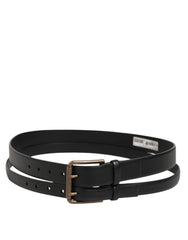 Men's Black Double Strap Leather Brass Buckle Belt 100lf