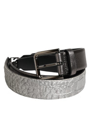 Black Silver Pebbled Texture Leather Buckle Men Belt | 100lf