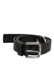 Men's Black Leather Classic Metal Logo Buckle Belt 100lf