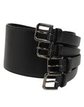 Men's Black Leather 4-Strap Metal Multi-Buckle Belt 100lf