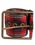 Men's Red Plaid Fabric Logo Plate Brass Buckle Belt 100lf