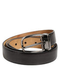 Men's Black Classic Leather Silver-Tone Buckle Belt 100lf