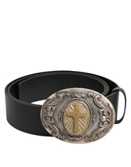 Black Leather Ornate Metal Buckle Men Belt 100lf