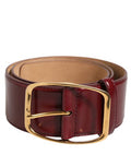 Burgundy Leather Gold Metal Buckle Women Belt 100lf