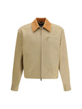 Versace Contrast Leather Collar Cotton Jacket — Beige