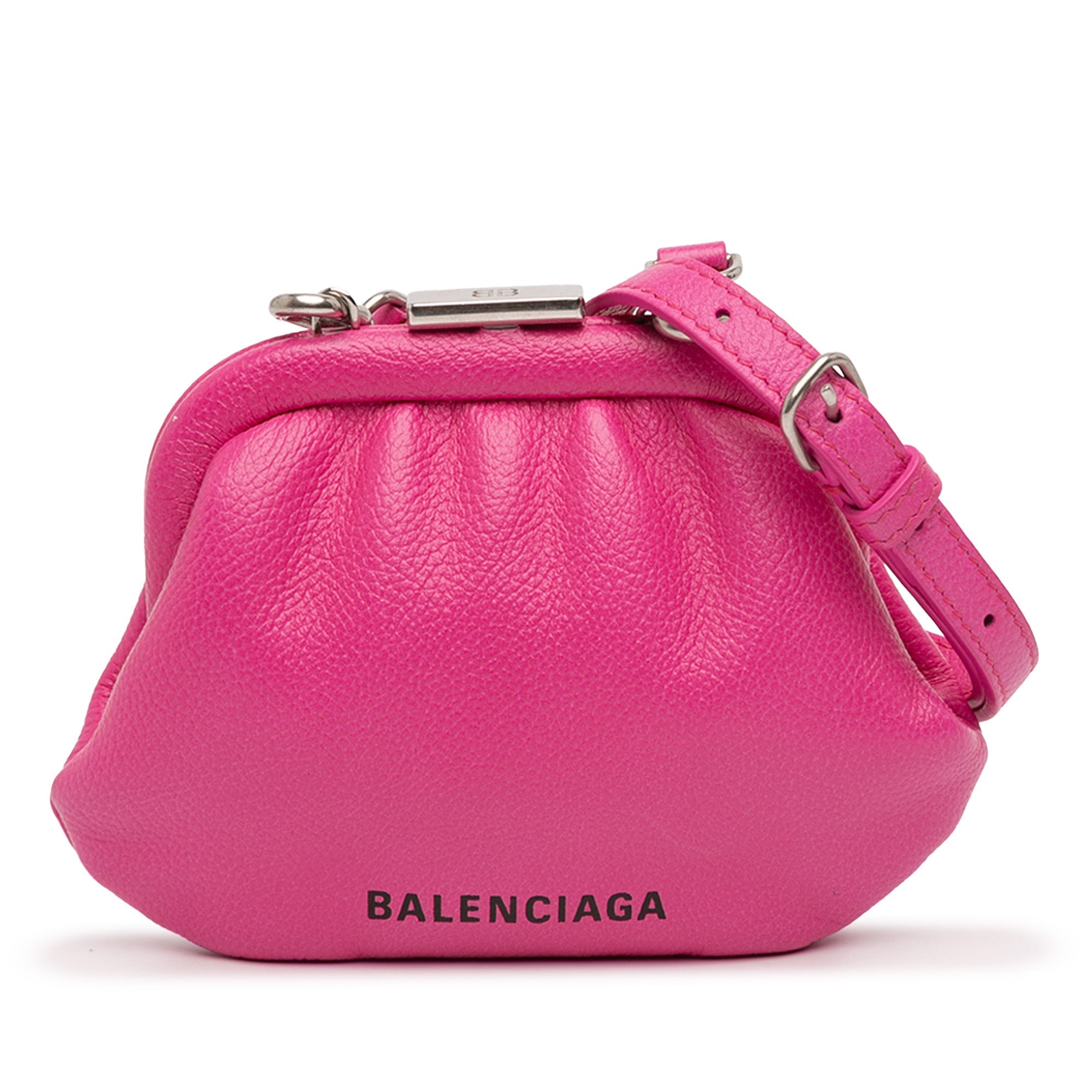 Mini Grained Calfskin Cloud Coin Purse On Strap