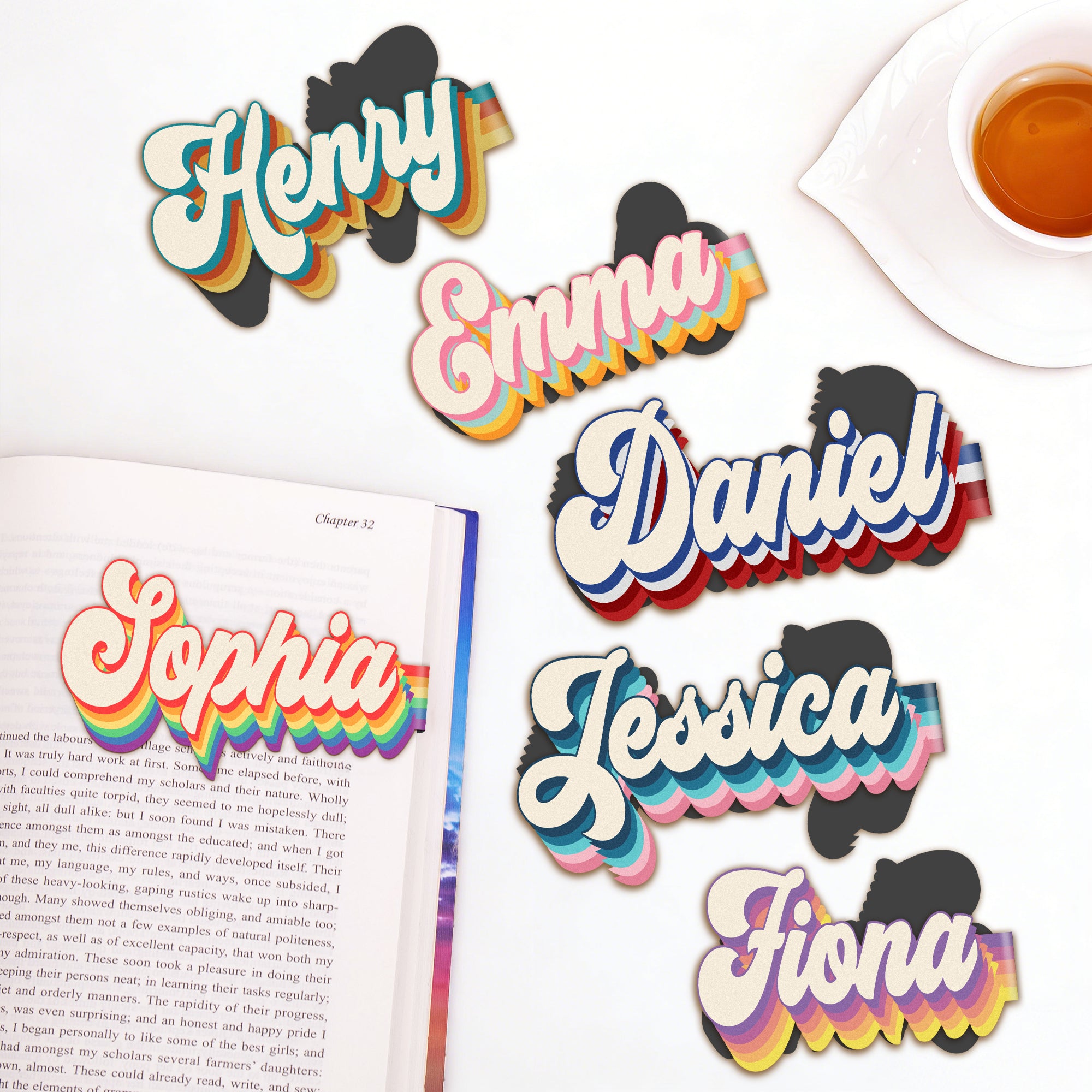 Clip magnético para marcapáginas personalizado de estilo retro a rayas de colores con nombre Accesorios de lectura Regalo de cumpleaños para ratones de biblioteca