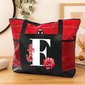 Personalizada Nacimiento Flor Inicial Grande Bolsa Tote con Nombre y Bolsillos de Malla Uso Diario Viaje Cumpleaños Regalo para Mujeres
