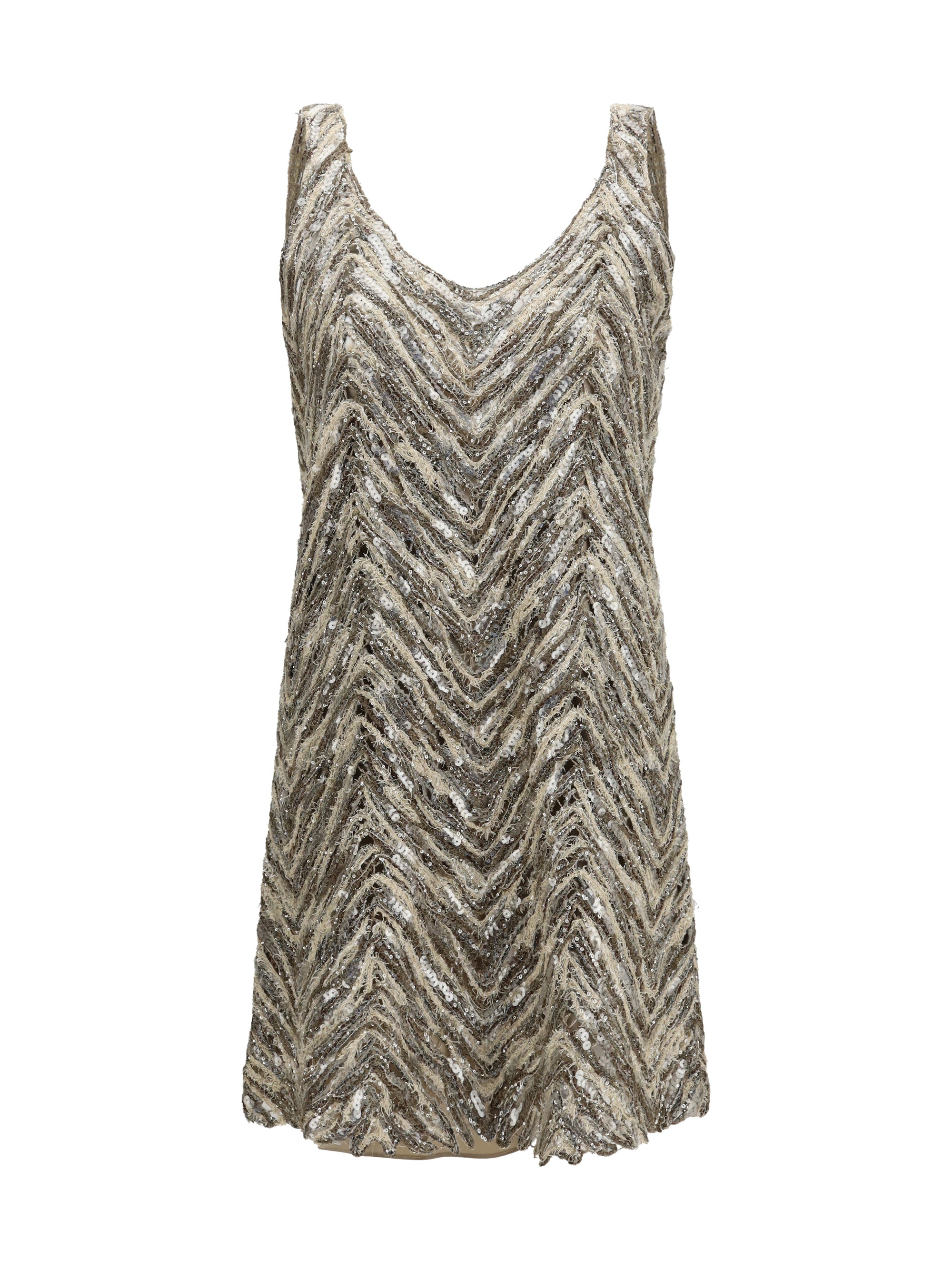 Brunello Cucinelli All-Over Sequin Dress — Brown