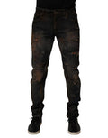 Black Cotton Skinny Tattered Men Denim Jeans Co+02 Clothing