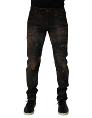 Black Cotton Skinny Tattered Men Denim Jeans Co+02 Clothing