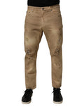 Beige Cotton Loose Tattered Men Denim Jeans Clothing