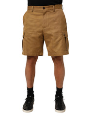 Men's Brown Cotton Stretch Logo Cargobermuda Shorts Co+02