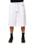 Men's White Cotton Ripped Bermuda Sweatpants Shorts