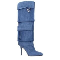 Women's Light Blue Fabric Boots