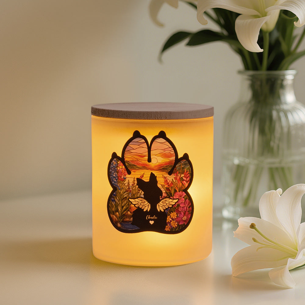 Silueta de perro personalizada LED Vela Lámpara Tarro con nombre y tapa de madera Decoración para el hogar Perro Pérdida Memorial Regalo para Dog Lover