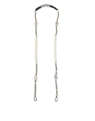Women's Black Leather Pearl Chain Bag Accessory Shoulder Strap Real Brass+plastic+40lf