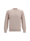 Brunello Cucinelli Ribbed Crew Neck Cotton Sweater — Beige