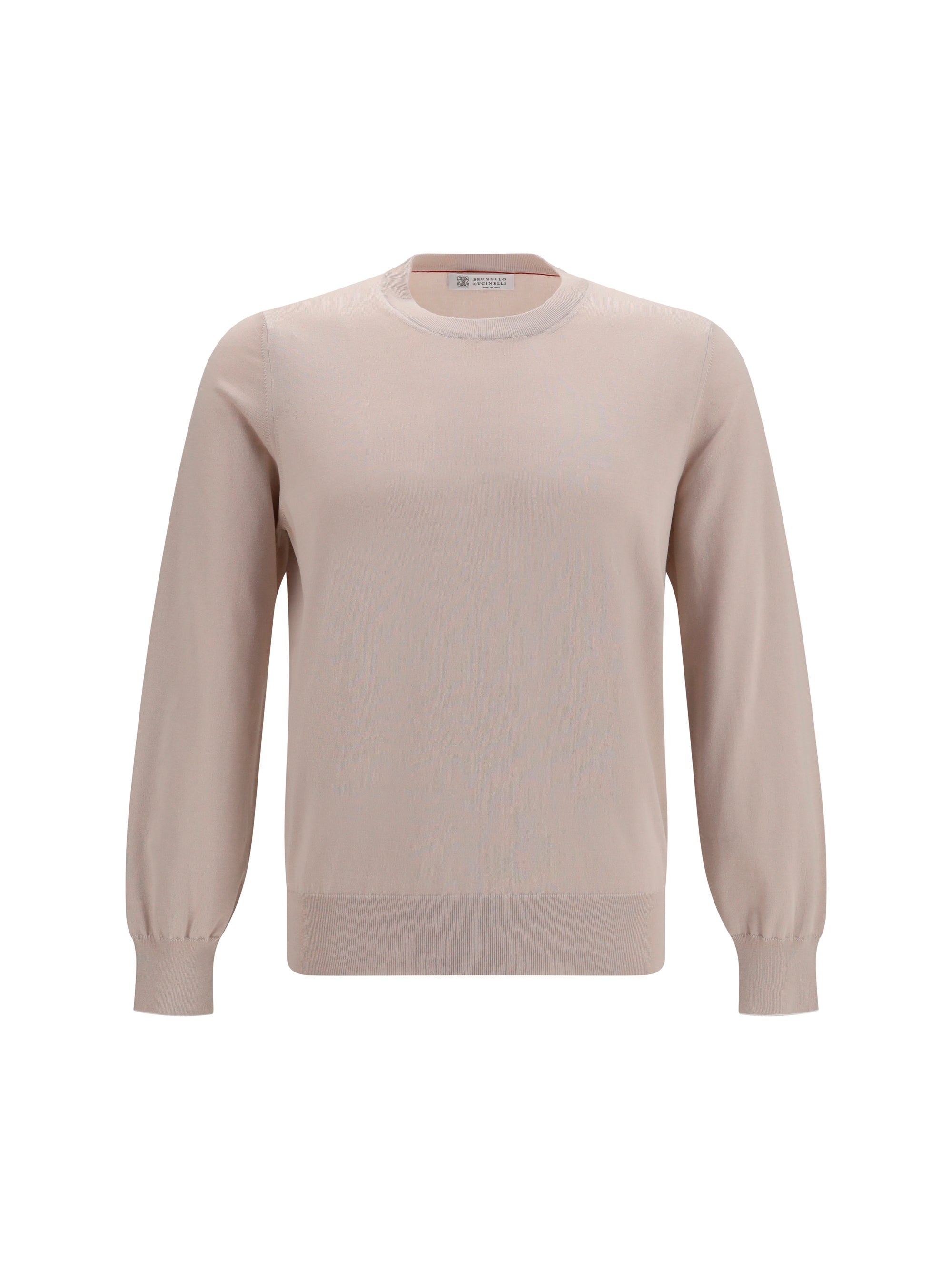 Brunello Cucinelli Ribbed Crew Neck Cotton Sweater — Beige