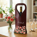 Acuarela Personalizada Flor de Nacimiento Bolsa de Vino de Cuero PU con Nombre y Asa Protectora Accesorios de Vino Cena Fiesta Regalo para Mujer Amante del Vino