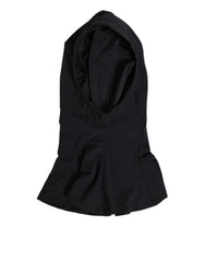 Men's Black Nylon Elastane Balaclava Hood Face Cover Hat