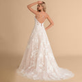 Bridal Wedding Dress Pink Spaghetti Straps Long V-Neck Ball-Gown Princess