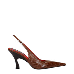 Women's Crocodile-Embossed Eco Leather Slingback Heel Brown
