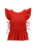 Ganni Ruched Cotton with Side Bows Blouse — Red