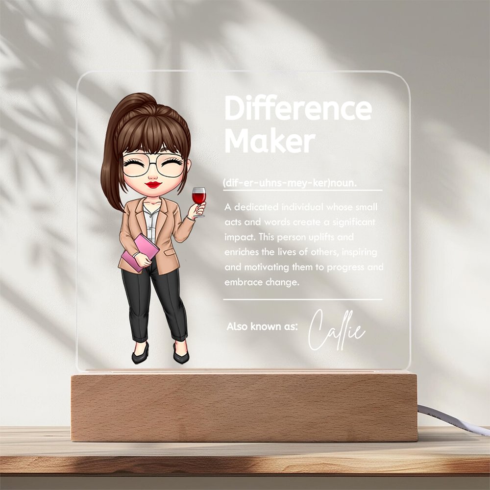 Luz nocturna LED con nombre y base de madera Personalizada Difference Maker Cartoon Character LED Night Light with Name and Wooden Base Regalo de cumpleaños para profesores en agradecimiento por el Dí