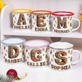 Personalizada Gingerbread Candy Initial 12 oz Taza esmaltada con nombre Uso diario Regalo de Navidad para la familia Kid