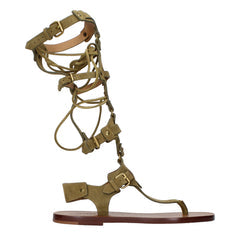 Women's Gray Leather Flip-Flop Sandals