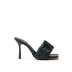 Green Leather Stiletto Heel Sandals