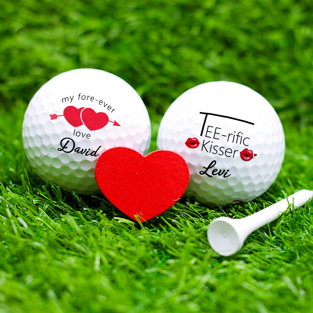 Juego de 3 pelotas de golf personalizadas con nombres Divertido Beso Rojo Labio Corazón Regalo de Cumpleaños San Valentín Aniversario para Pareja Amante del Golf