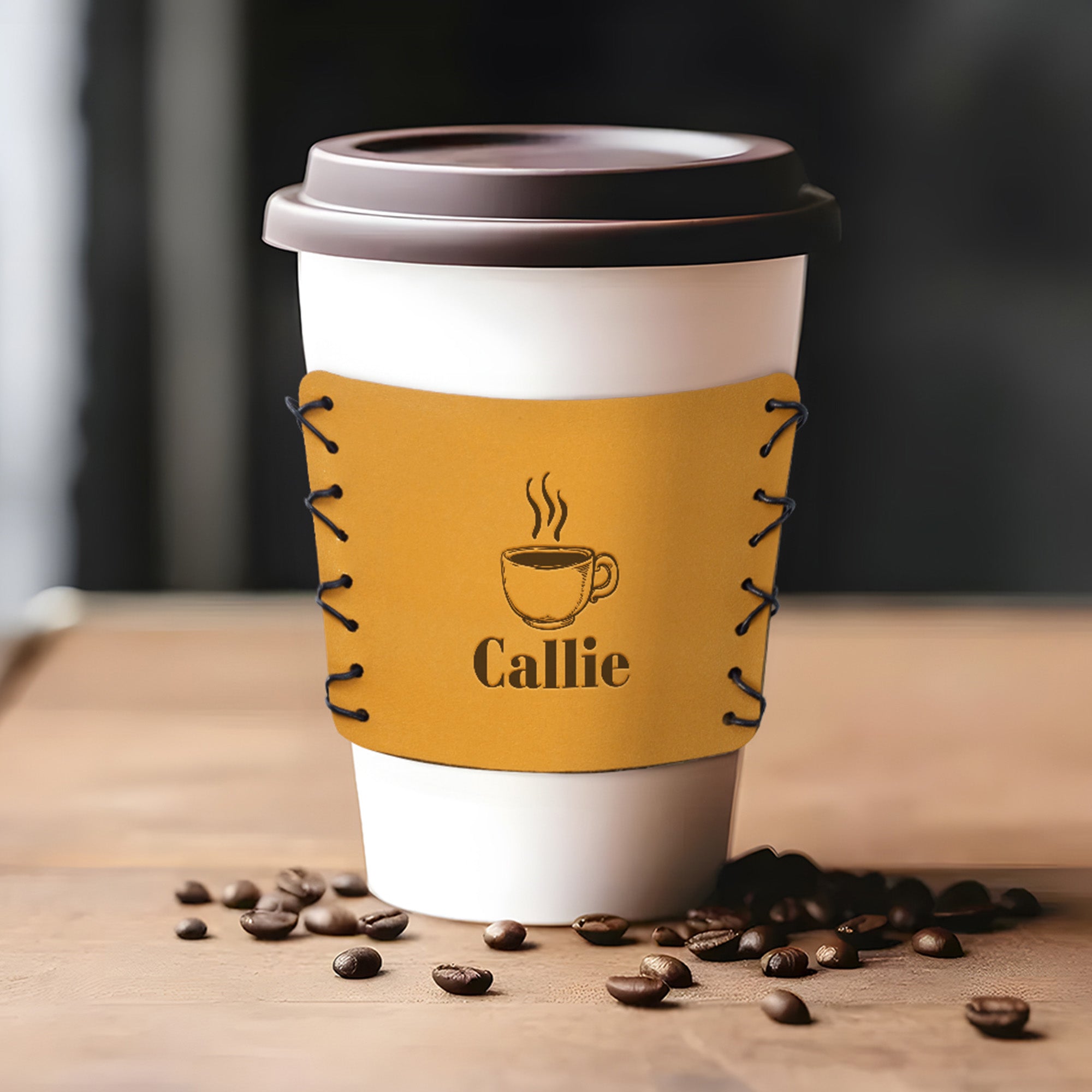 Funda de cuero personalizada para taza de café con nombre grabado Se adapta a tazas de 10 oz - 20 oz Uso diario Aniversario Regalo alentador para el trabajador amante del café