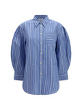 Ganni Striped Cotton Shirt — Navy