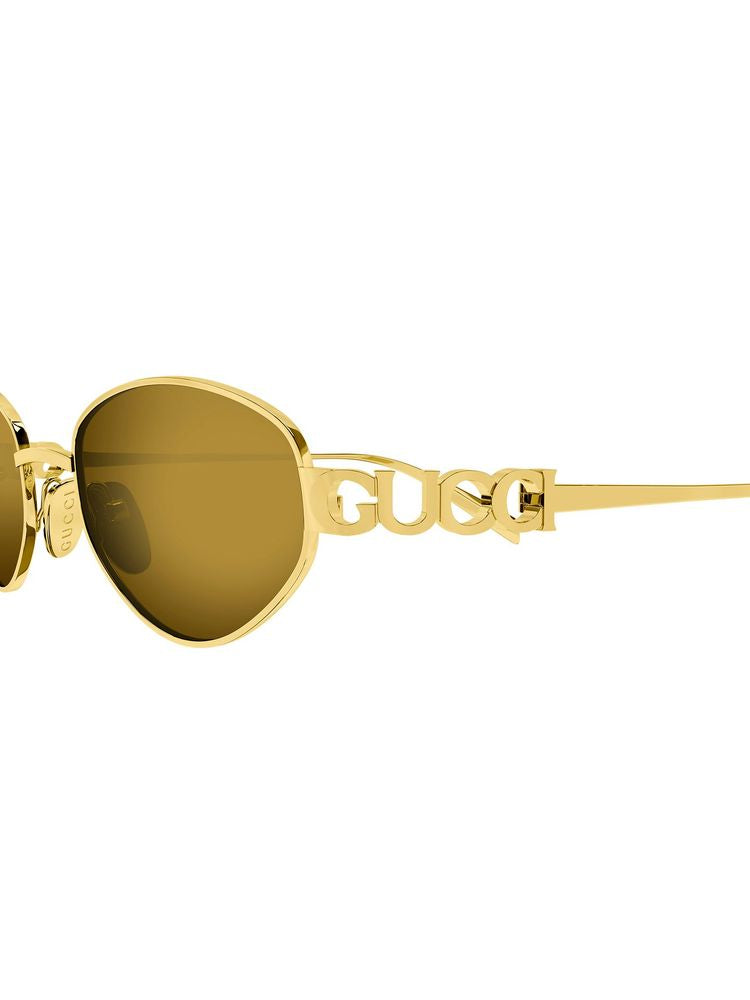 Gucci GG1935S Logo-Plaque Round Metal Sunglasses — Gold