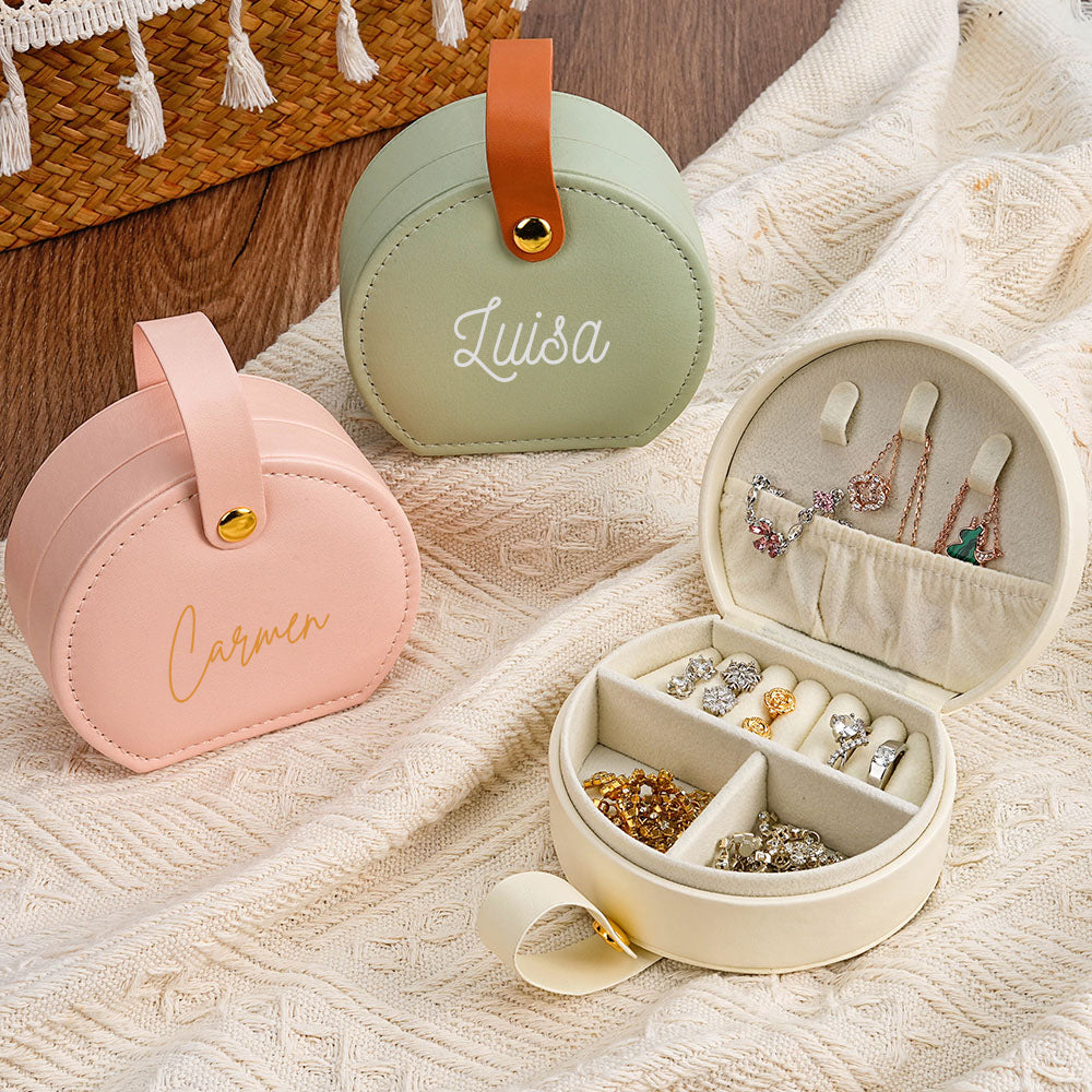 Caja de joyas portátil personalizada de cuero PU con nombre diseño simple regalo de cumpleaños o Día de la Madre para mujer