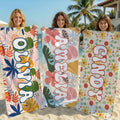 Personalizada Retro Groovy Floral Secado rápido De gran tamaño Toalla de playa de microfibra con nombre Vacaciones de verano Cumpleaños Regalo para la familia Kid