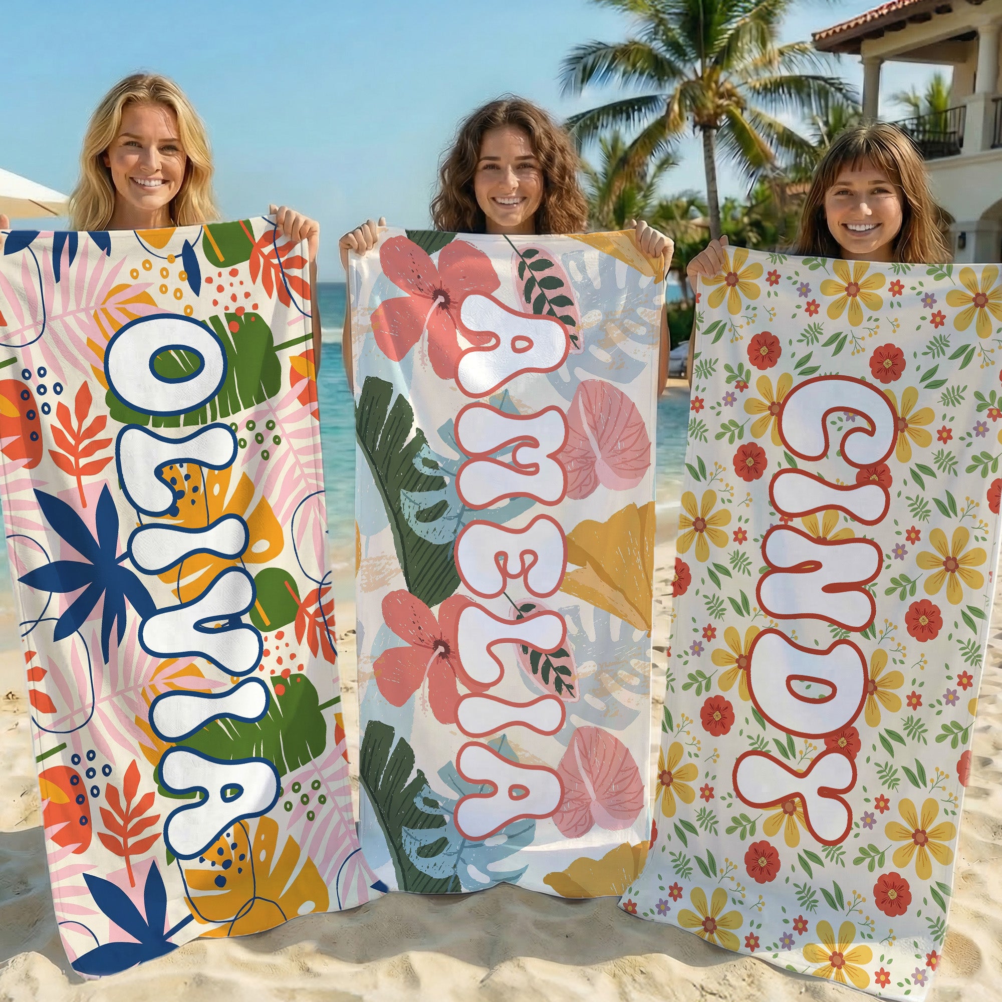 Personalizada Retro Groovy Floral Secado rápido De gran tamaño Toalla de playa de microfibra con nombre Vacaciones de verano Cumpleaños Regalo para la familia Kid