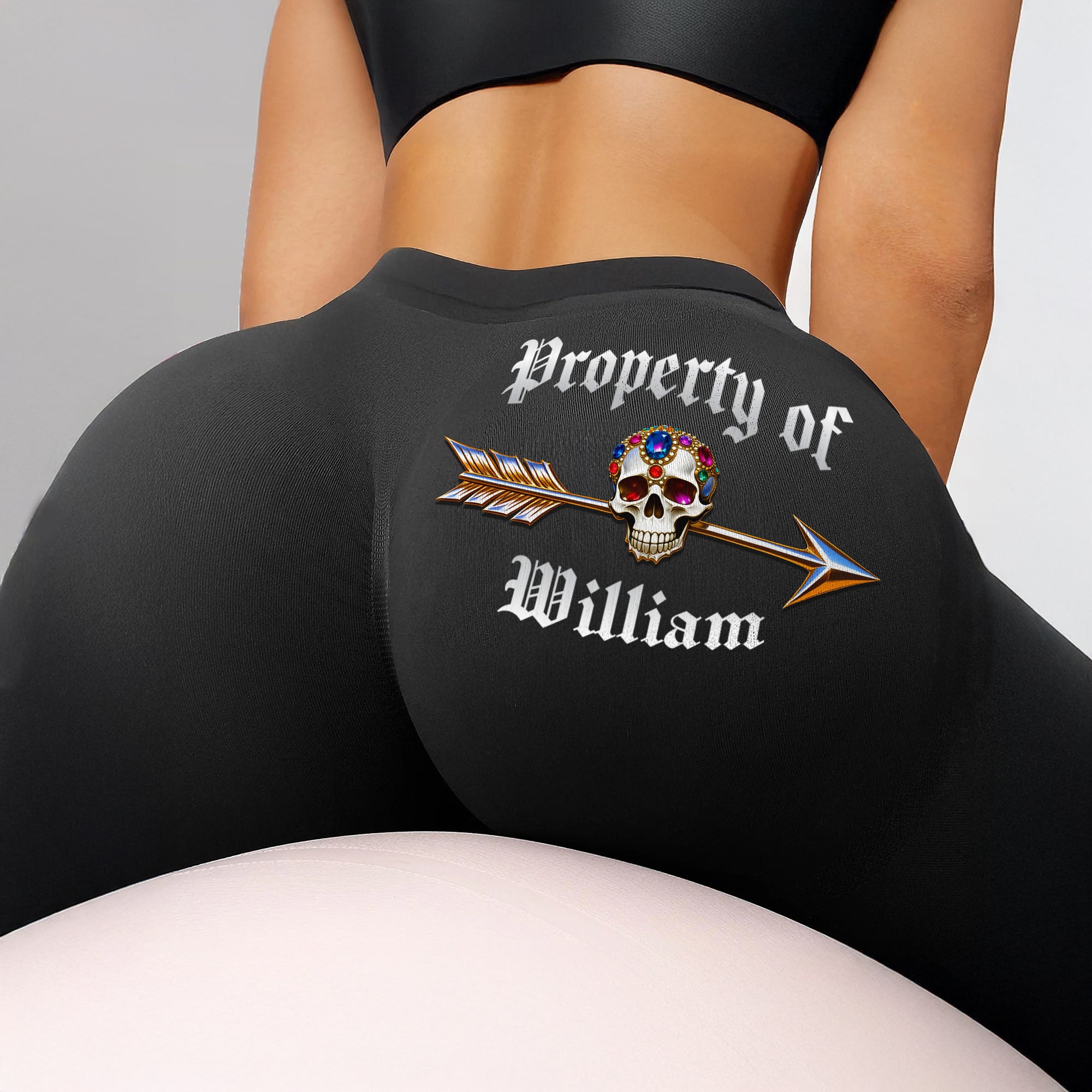 Propiedad personalizada de la calavera Flecha Pantalones de Yoga de cintura alta con nombre Conjunto diario Regalo de cumpleaños para novia Mujer
