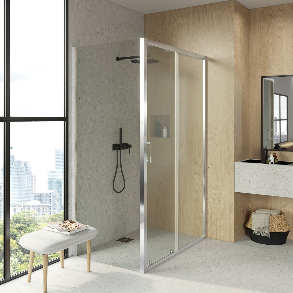 BATHME LONDON-3 Mampara Ducha Lateral Fijo+Frontal Corredera Cromo Transparente