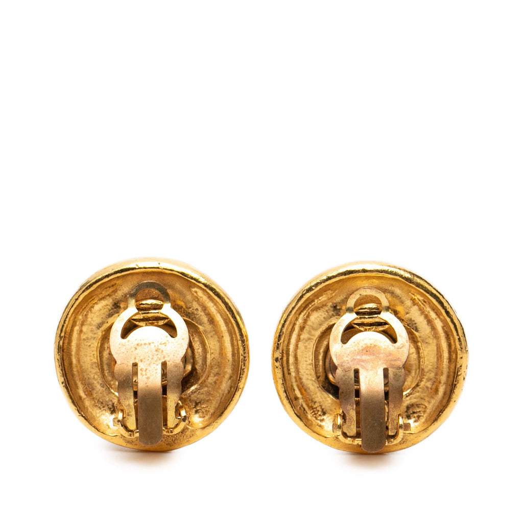 Gold Plated Rhinestone Rope Border Clip On Earrings