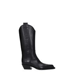 Women's Black Leather High Heel Boots
