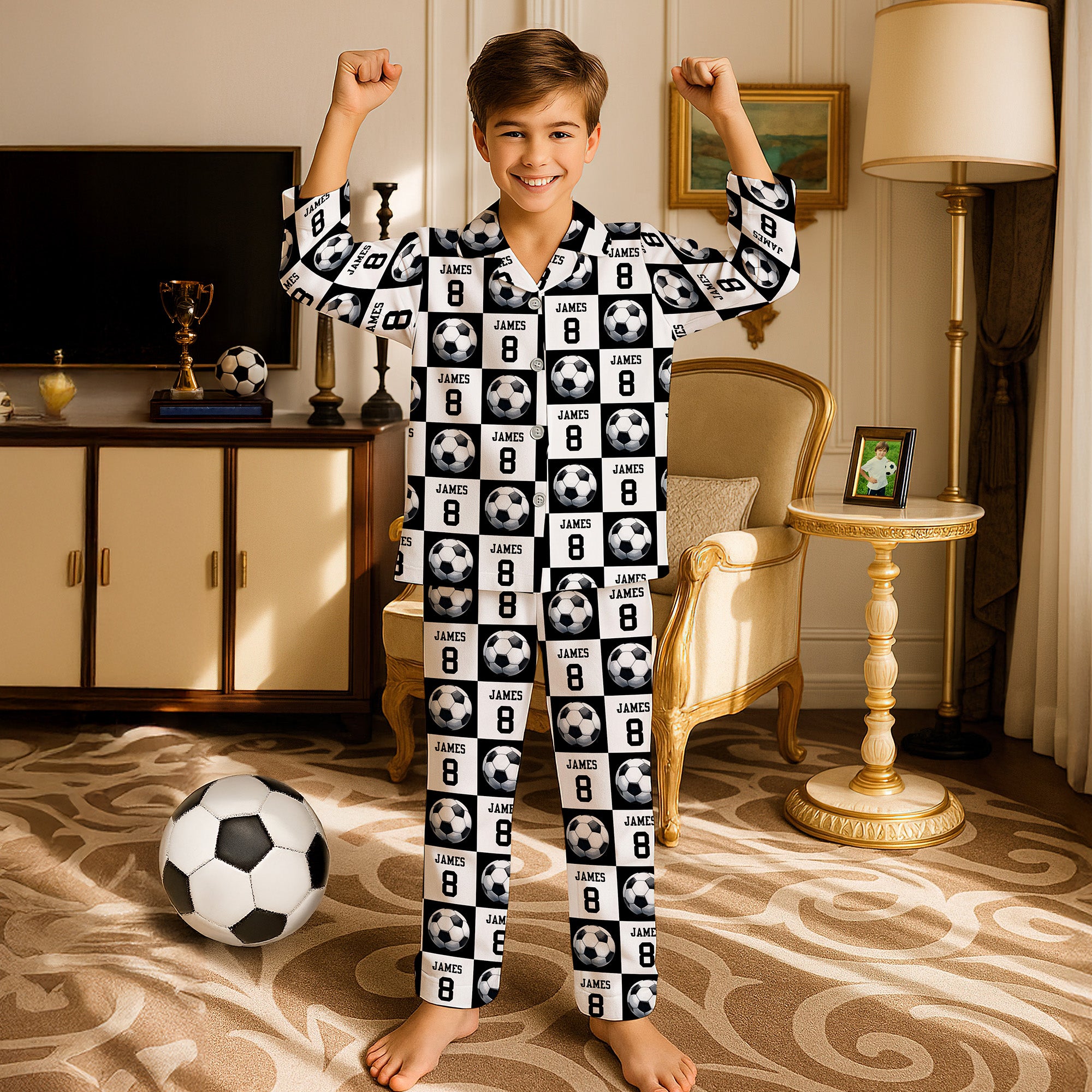 Conjunto de pijama multicolor con dibujo deportivo personalizado con nombre y número Regalo de Navidad Cumpleaños para familias amantes del deporte Niños
