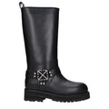 Women's Black Leather Flat Boots