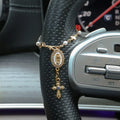 Personalizada Corazón Circonio Virgen María Volante Rosario Charm con Cruz y Birthstone Coche Decoración Comunión Bautizo Regalo religioso para los cristianos